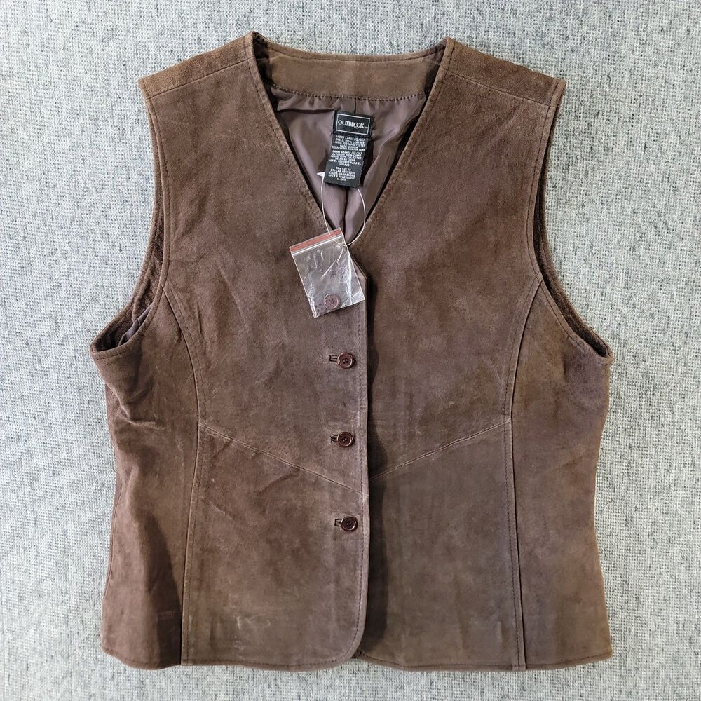 Outbrook Women's Large Dark Chocolate Brown Leather Vest NWOT Buttons